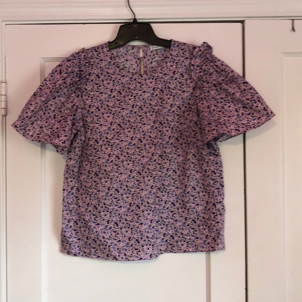 English Factory Cotton Ruffled Shoulder Floral Top